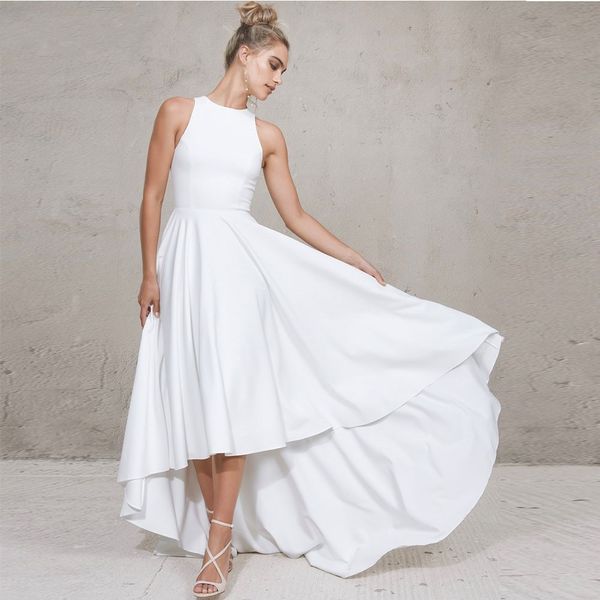 high/low elegant plain wedding dress 2023 o-neck sleeveless simple soft satin bridal gowns beach bride dresses vestidos de noiva, White
high/low elegant plain wedding dress 2023 o-neck sleeveless simple soft satin bridal gowns beach bride dresses vestidos de noiva, White