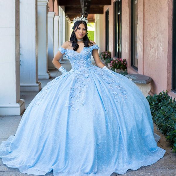 sky blue sparkly ball gown quinceanera dresses 3dflower applique off shoulder sweet 15 16 dress birthday party wear, Blue;red
sky blue sparkly ball gown quinceanera dresses 3dflower applique off shoulder sweet 15 16 dress birthday party wear, Blue;red