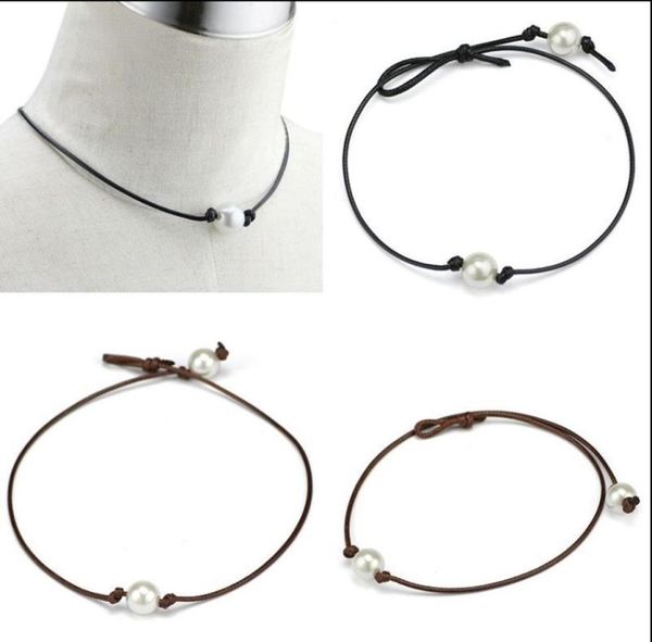 handmade single pearl leather choker necklace on genuine black brown leather cord for women fashion imitation natural freshwater p8562029, Golden;silver
handmade single pearl leather choker necklace on genuine black brown leather cord for women fashion imitation natural freshwater p8562029, Golden;silver