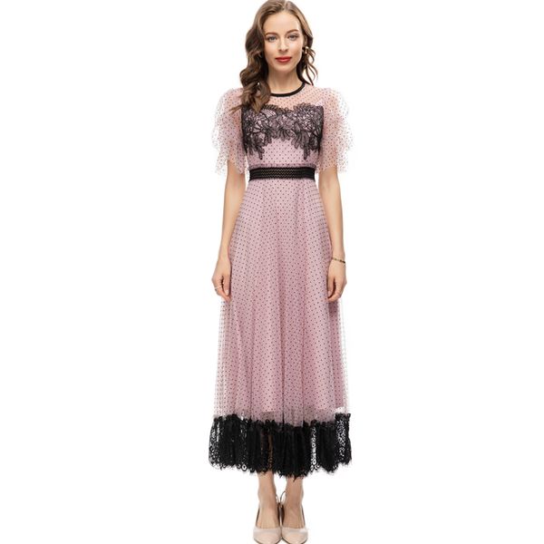 women's runway dresses o neck short sleeves embroidery polka dots fashion designer vestidos, Black
women's runway dresses o neck short sleeves embroidery polka dots fashion designer vestidos, Black
