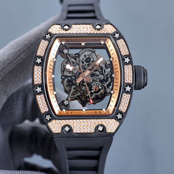mens diamonds skeleton luxury watch rose gold richa milles automatic mechanical eta watch black rubber strap sapphire glass hollow out wrist, Slivery;brown
mens diamonds skeleton luxury watch rose gold richa milles automatic mechanical eta watch black rubber strap sapphire glass hollow out wrist, Slivery;brown