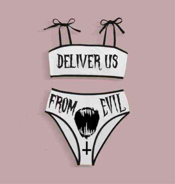 2022 new funny dark punk style cute bikini split swimsuit woman2711244, White;black