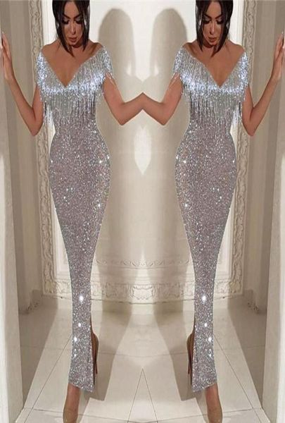 2022 sequined silver mermaid prom dresses with deep v neck tassels ankle length back split dubai african evening dress pageant ves8432598, Black
2022 sequined silver mermaid prom dresses with deep v neck tassels ankle length back split dubai african evening dress pageant ves8432598, Black