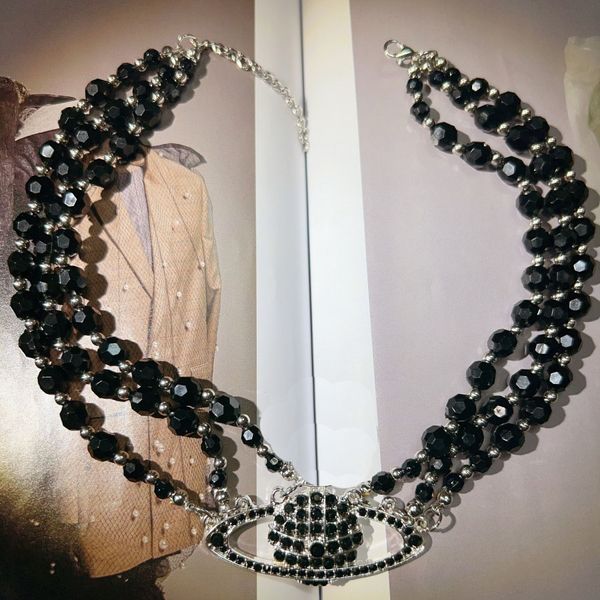 

three row black agate white pearl saturn choker necklace luxury designer classic alloy making famous womens jewlery fashion pandents necklac, Silver