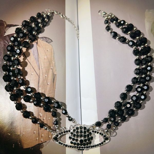 three row black agate white pearl saturn choker necklace luxury designer classic alloy making famous womens jewlery fashion pandents necklac, Silver
three row black agate white pearl saturn choker necklace luxury designer classic alloy making famous womens jewlery fashion pandents necklac, Silver