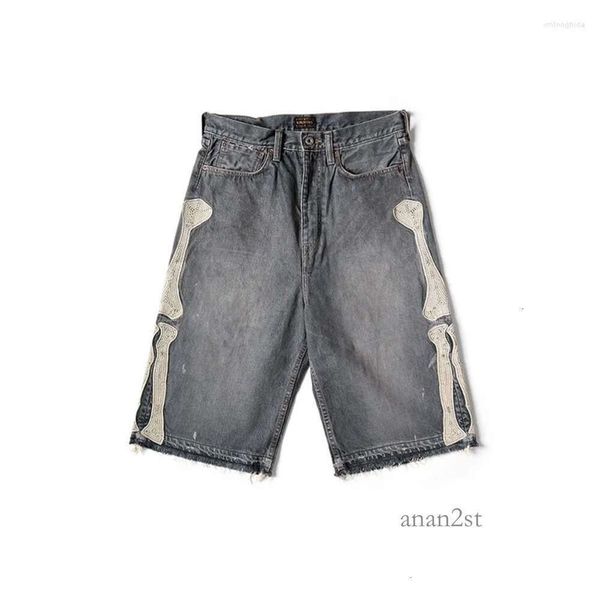 men's shorts kapital 22ss japanese style bone embroidery dilapidated relaxed leisure men and women vintage denim, White;black
men's shorts kapital 22ss japanese style bone embroidery dilapidated relaxed leisure men and women vintage denim, White;black