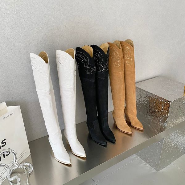 embroidered iron drill through the knee thick heel pointed boots 650mm toe stiletto heel tall boot luxury designers shoe for women factory f, Black
embroidered iron drill through the knee thick heel pointed boots 650mm toe stiletto heel tall boot luxury designers shoe for women factory f, Black