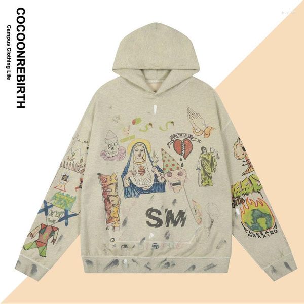 men's hoodies 2023 fashion loose solid color hand painted pattern old age graffiti hooded sweatshirt street dress sweater, Black
men's hoodies 2023 fashion loose solid color hand painted pattern old age graffiti hooded sweatshirt street dress sweater, Black