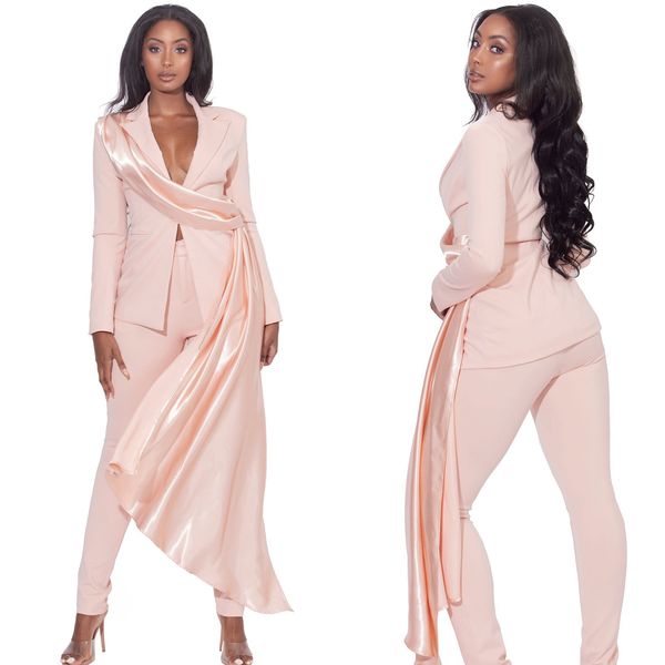 light pink girls pants suits designer pleats belt women formal party prom evening slim fit wear 2 pieces, Black;red
light pink girls pants suits designer pleats belt women formal party prom evening slim fit wear 2 pieces, Black;red