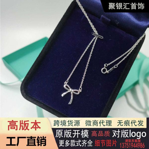 high version tiffay tif925 silver v gold material minimalist temperament clavicle fashion versatile bowknot pendant necklace, Black
high version tiffay tif925 silver v gold material minimalist temperament clavicle fashion versatile bowknot pendant necklace, Black