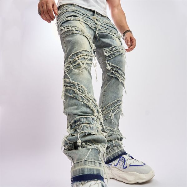 men's jeans men vintage stylish loose ripped patch jeans pants streetwear male solid casual straight denim trousers 230729, Blue
men's jeans men vintage stylish loose ripped patch jeans pants streetwear male solid casual straight denim trousers 230729, Blue