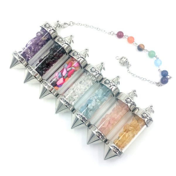 jln gravel stone wish bottle pendulum natrual quartz peridot garnet lapis chip stone charm pendant with seven chakra chain for divination, Silver
jln gravel stone wish bottle pendulum natrual quartz peridot garnet lapis chip stone charm pendant with seven chakra chain for divination, Silver