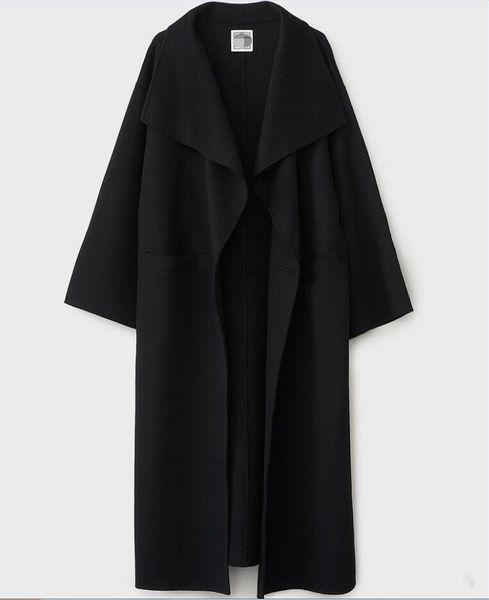 23-tote*me signature wool cashmere coat side slit long coat women, Black