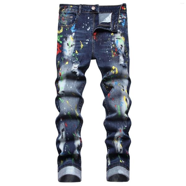 men's jeans stretch hole beggar street fashion personality graffiti pants slim, Blue
men's jeans stretch hole beggar street fashion personality graffiti pants slim, Blue