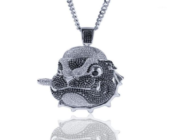 pendant necklaces personality full zircon pug necklace hip hop dog head iced out fashion ppupy men rapper jewelry necklace15211975, Silver