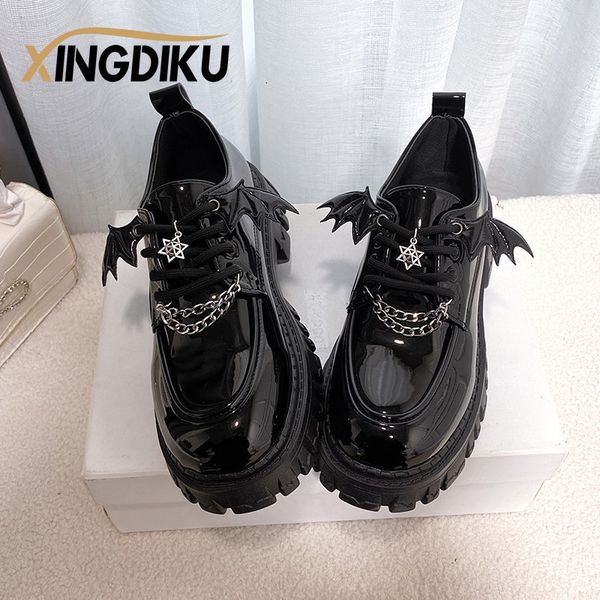dress shoes punk wind fashion single shoes autumn devil bat wings gothic women's shoes thick bottom waterproof platform metal chain 230, Black
dress shoes punk wind fashion single shoes autumn devil bat wings gothic women's shoes thick bottom waterproof platform metal chain 230, Black