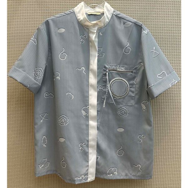 7.29 fashion striped print short sleeve women's blouses zipper pocket hollow out letter embroidery shirts, White
7.29 fashion striped print short sleeve women's blouses zipper pocket hollow out letter embroidery shirts, White