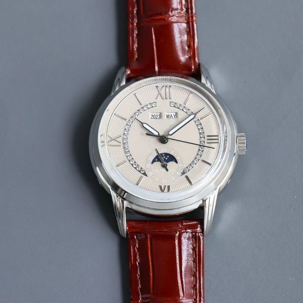 complex timepiece feature perpetual calendar diamond watch men's fully automatic retro steel shell moon phase feature sapphire mirror l, Slivery;brown
complex timepiece feature perpetual calendar diamond watch men's fully automatic retro steel shell moon phase feature sapphire mirror l, Slivery;brown