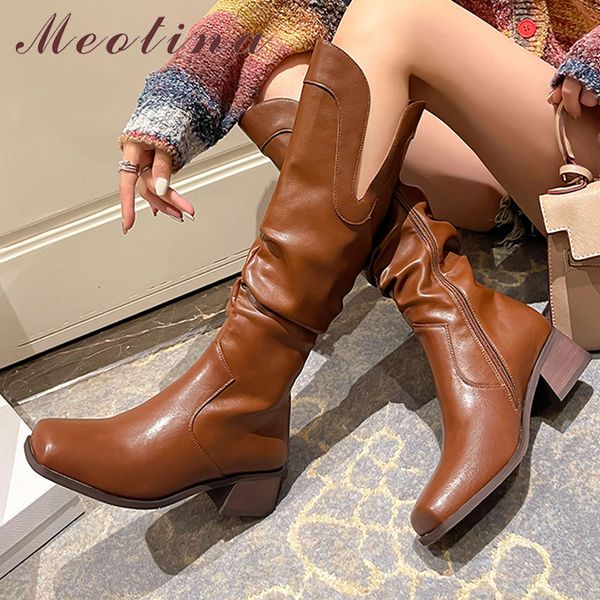 boots meotina women genuine leather knee high boots square toe thick mid heels pleated zipper western long boot ladies shoes winter 40 23072, Black
boots meotina women genuine leather knee high boots square toe thick mid heels pleated zipper western long boot ladies shoes winter 40 23072, Black