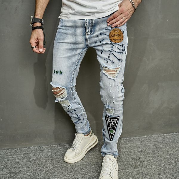 men's jeans stylish men holes embroidery skinny pencil jeans pants male high street slim casual denim trousers 230729, Blue
men's jeans stylish men holes embroidery skinny pencil jeans pants male high street slim casual denim trousers 230729, Blue