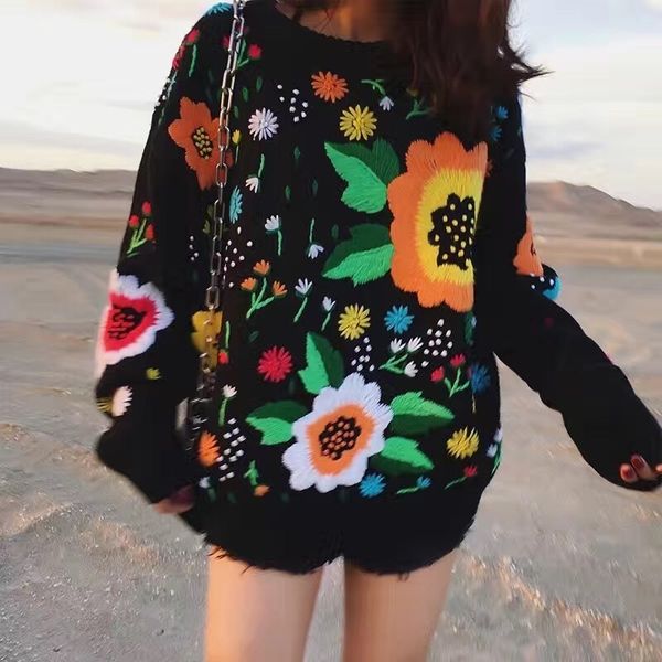 women s sweaters autumn and winter the european american retro licensing loose weaving flowers embroidery sweater my62 230729, White;black
women s sweaters autumn and winter the european american retro licensing loose weaving flowers embroidery sweater my62 230729, White;black