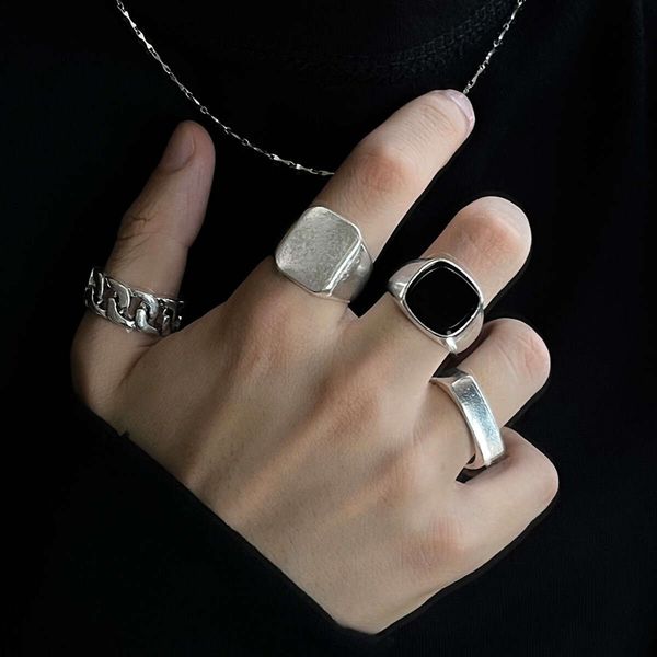 designer style punk hip-hop trendy ring set for girls with personalized geometric metal ring set of four, Silver
designer style punk hip-hop trendy ring set for girls with personalized geometric metal ring set of four, Silver