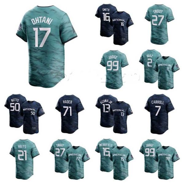 2023 all-star baseball jerseys 99 aaron judge 17 shohei ohtani 28 martinez 13 ronald acuna jr. mike trout yandy diaz marcus semien ken griff, Blue;black
2023 all-star baseball jerseys 99 aaron judge 17 shohei ohtani 28 martinez 13 ronald acuna jr. mike trout yandy diaz marcus semien ken griff, Blue;black