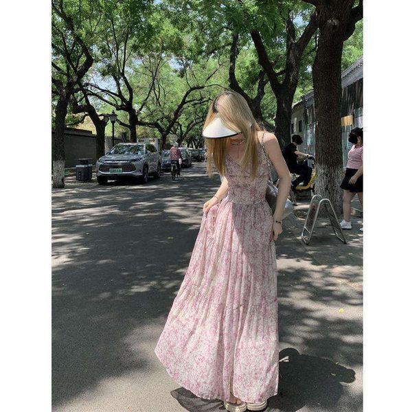 pingyou pink purple floral gauze halter dress for women summer high waist print small fairy, Black;gray
pingyou pink purple floral gauze halter dress for women summer high waist print small fairy, Black;gray