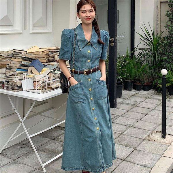 rejuvenated blue denim dress for women summer french short skin friendly soft high class belt, Black;gray
rejuvenated blue denim dress for women summer french short skin friendly soft high class belt, Black;gray