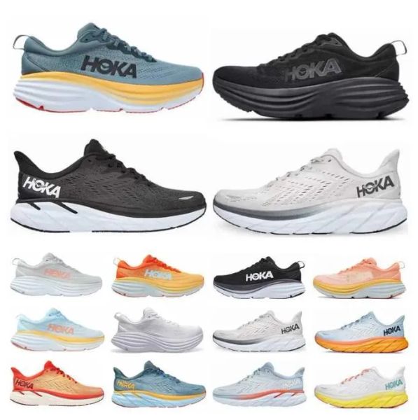 Image of 2023 NEW Hoka One Bondi 8 Shoes Hokas ONE Clifton 8 Triple Black White Shock Athletic Carbon x2 Men Women outdoor Running Sneakers Climbing Trainers size36-45