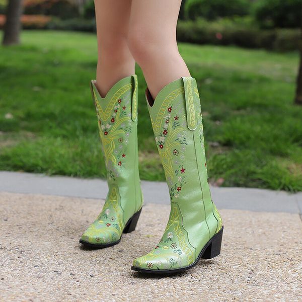boots vintage embroidered women cowboy boots pointed toe chunky heels green mid-calf knight boots slip on women's shoes 230728, Black
boots vintage embroidered women cowboy boots pointed toe chunky heels green mid-calf knight boots slip on women's shoes 230728, Black
