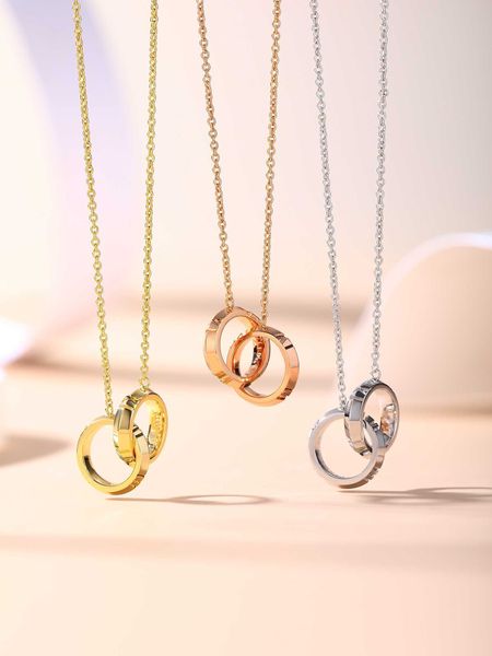 versatile tiffay's new double ring necklace tri color high definite edition japanese and korean women's round pendant couple netwo, Silver
versatile tiffay's new double ring necklace tri color high definite edition japanese and korean women's round pendant couple netwo, Silver