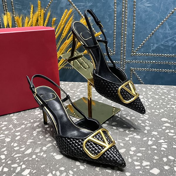2023 new post-strap womens high-heeled shoes high-grade high-grade metal leather sandals pointed luxury designer commuter stilettos 8cm size, Black
2023 new post-strap womens high-heeled shoes high-grade high-grade metal leather sandals pointed luxury designer commuter stilettos 8cm size, Black