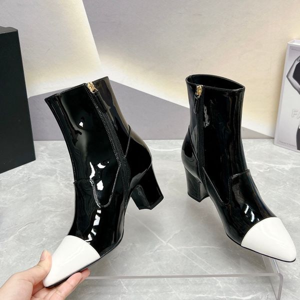 23ss f/w womens patent leather chunky heels 8cm ankle boots pointed toes with zippers fashion classic green black white khaki casual shoe qu
23ss f/w womens patent leather chunky heels 8cm ankle boots pointed toes with zippers fashion classic green black white khaki casual shoe qu