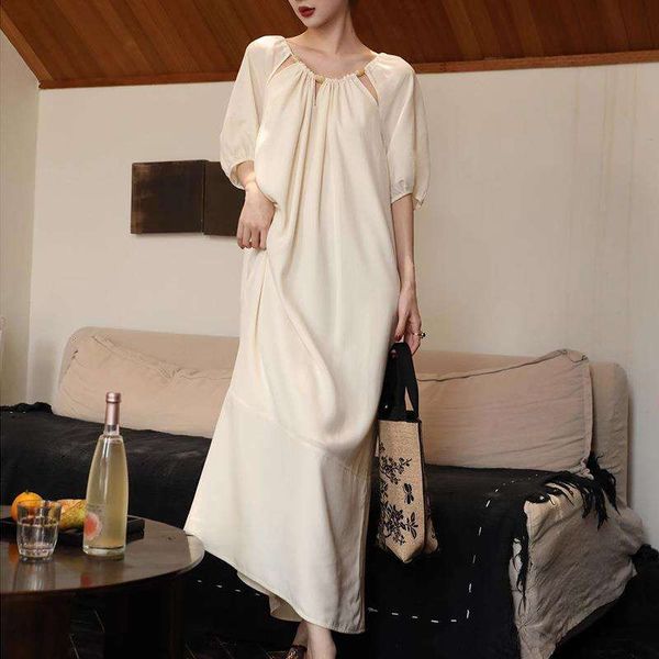 yayun crimson pearl tensel dress womens summer retro loose temperament design, Black;gray