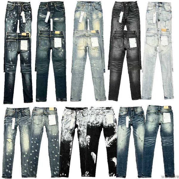 

purple designer mens jeans high street america jean for men embroidery pants oversize ripped patch hole denim 2023 fashion streetwear skinny, Blue