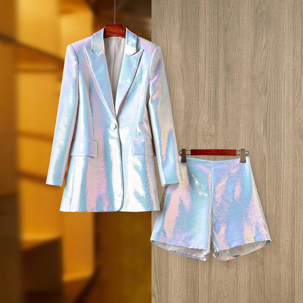 high-quality star with the same suits one button sequins white blazer and shorts, White;black
high-quality star with the same suits one button sequins white blazer and shorts, White;black