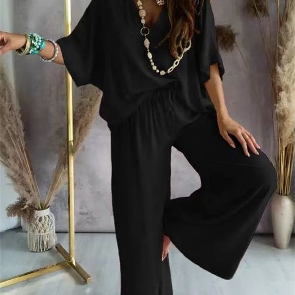 women s two piece pants 2023 long pant sets summer two piece set for women v neck bat sleeve casual loose wide leg 2 solid color outfits 230, White
women s two piece pants 2023 long pant sets summer two piece set for women v neck bat sleeve casual loose wide leg 2 solid color outfits 230, White