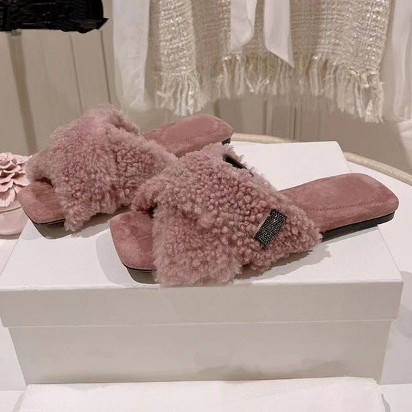 new wool slippers woman peep toe runway shoes chain string bead slides woman autumn winter fur flat slippers for women, Black
new wool slippers woman peep toe runway shoes chain string bead slides woman autumn winter fur flat slippers for women, Black