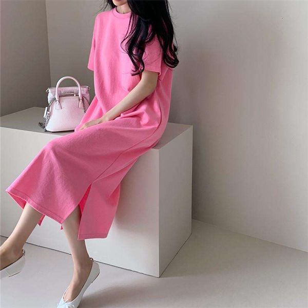 korean loose slim casual short sleeved t shirt dress for women summer mid long knee length cotton split, Black;gray
korean loose slim casual short sleeved t shirt dress for women summer mid long knee length cotton split, Black;gray