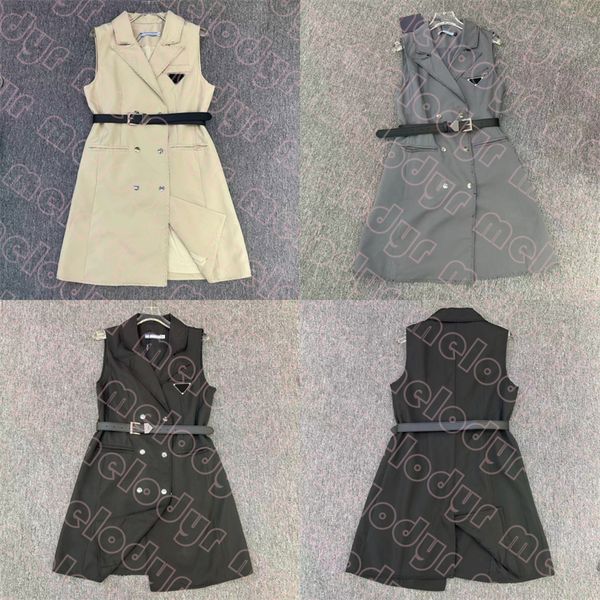 women sleeveless dress with belt designer metal triangle vest dress fashion summer lapel neck suit skirts, Black
women sleeveless dress with belt designer metal triangle vest dress fashion summer lapel neck suit skirts, Black