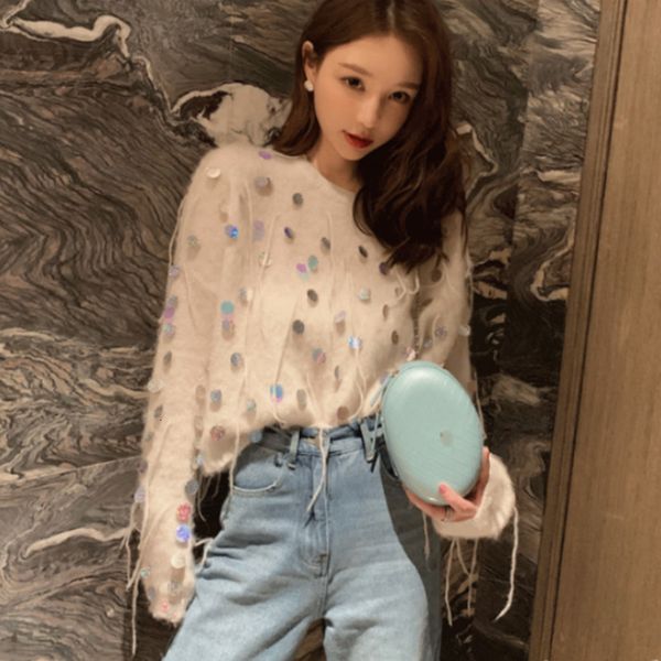 women s sweater glittering sequins wool fringed thin sweater loose beaded crocheted tassels pullover knit jumpers bright silk sueter 230729, White;black
women s sweater glittering sequins wool fringed thin sweater loose beaded crocheted tassels pullover knit jumpers bright silk sueter 230729, White;black