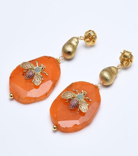 guaiguai jewelry natural orange slice agates cz pave bee inset gold color plated stud dangle earrings handmade for women5362926, Silver
guaiguai jewelry natural orange slice agates cz pave bee inset gold color plated stud dangle earrings handmade for women5362926, Silver