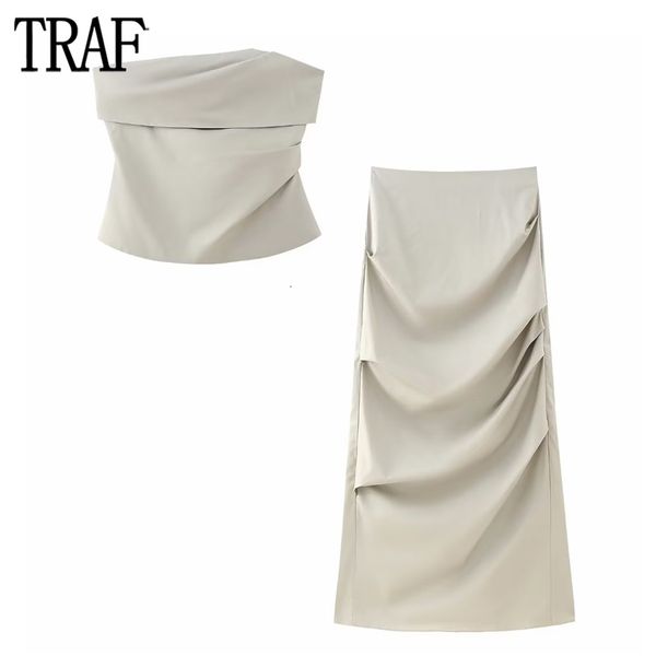 women's blouses shirts traf pleated crop women khaki off shoulder female backless women spring sleeveless and skirts sets 230728, White
women's blouses shirts traf pleated crop women khaki off shoulder female backless women spring sleeveless and skirts sets 230728, White