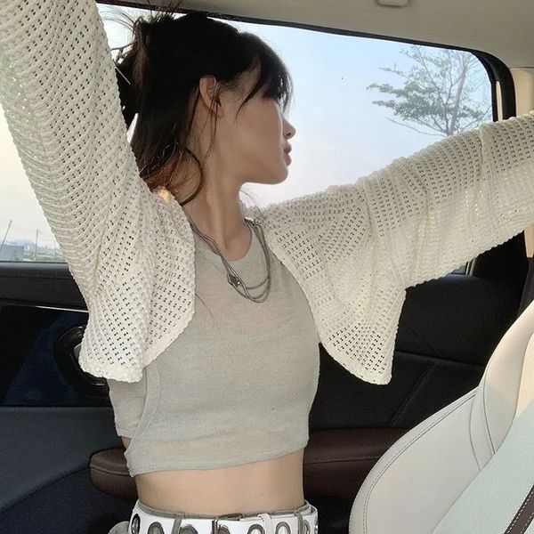 women's knits tees xpqbb solid hollow out cropped cardigan women vintage see through thin knitted sweater ladies harajuku streetwear y2, White
women's knits tees xpqbb solid hollow out cropped cardigan women vintage see through thin knitted sweater ladies harajuku streetwear y2, White