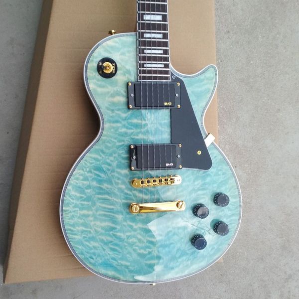 lp custom quilted maple ocean blue solid mahogany electric guitar with emg pickups