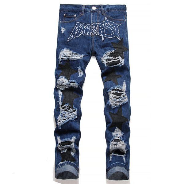 mens jeans punk style blue ripped jeans letter embroidery midwaisted straight leg beggar pants hip hop fashion applique clothing 230729
mens jeans punk style blue ripped jeans letter embroidery midwaisted straight leg beggar pants hip hop fashion applique clothing 230729