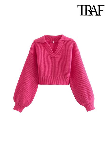 women s sweaters traf women fashion cropped knit sweater vintage lapel collar long sleeve female pullovers chic 230729, White;black
women s sweaters traf women fashion cropped knit sweater vintage lapel collar long sleeve female pullovers chic 230729, White;black