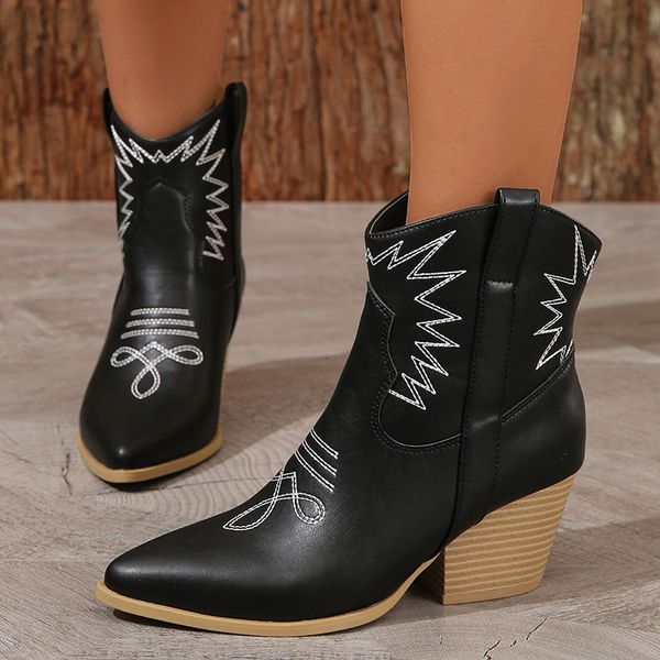 boots waterproof pu leather cowgirl boots for women embroidered pointed toe chunky heel western boots woman autumn winter botas mujer 230728, Black
boots waterproof pu leather cowgirl boots for women embroidered pointed toe chunky heel western boots woman autumn winter botas mujer 230728, Black