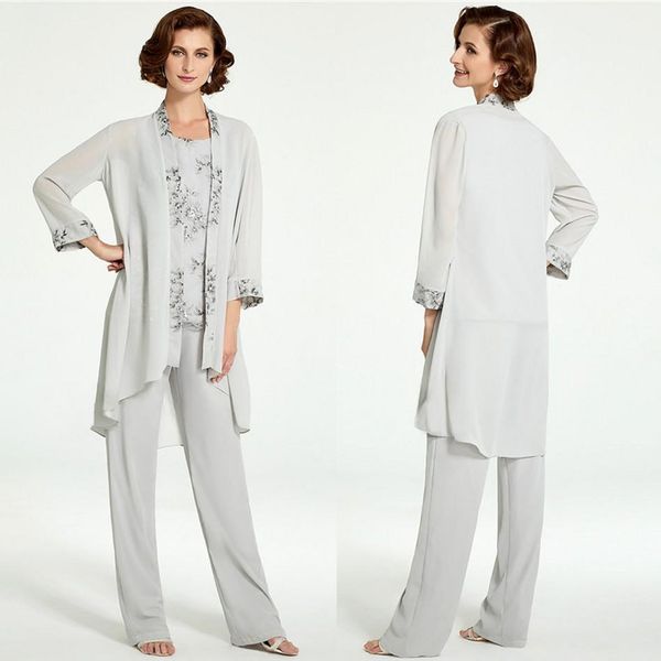 silver flowy chiffon mother of bride pant suits jewel neck appluques lace long jacket three pieces groom mother's formal wedding party, Black;red
silver flowy chiffon mother of bride pant suits jewel neck appluques lace long jacket three pieces groom mother's formal wedding party, Black;red